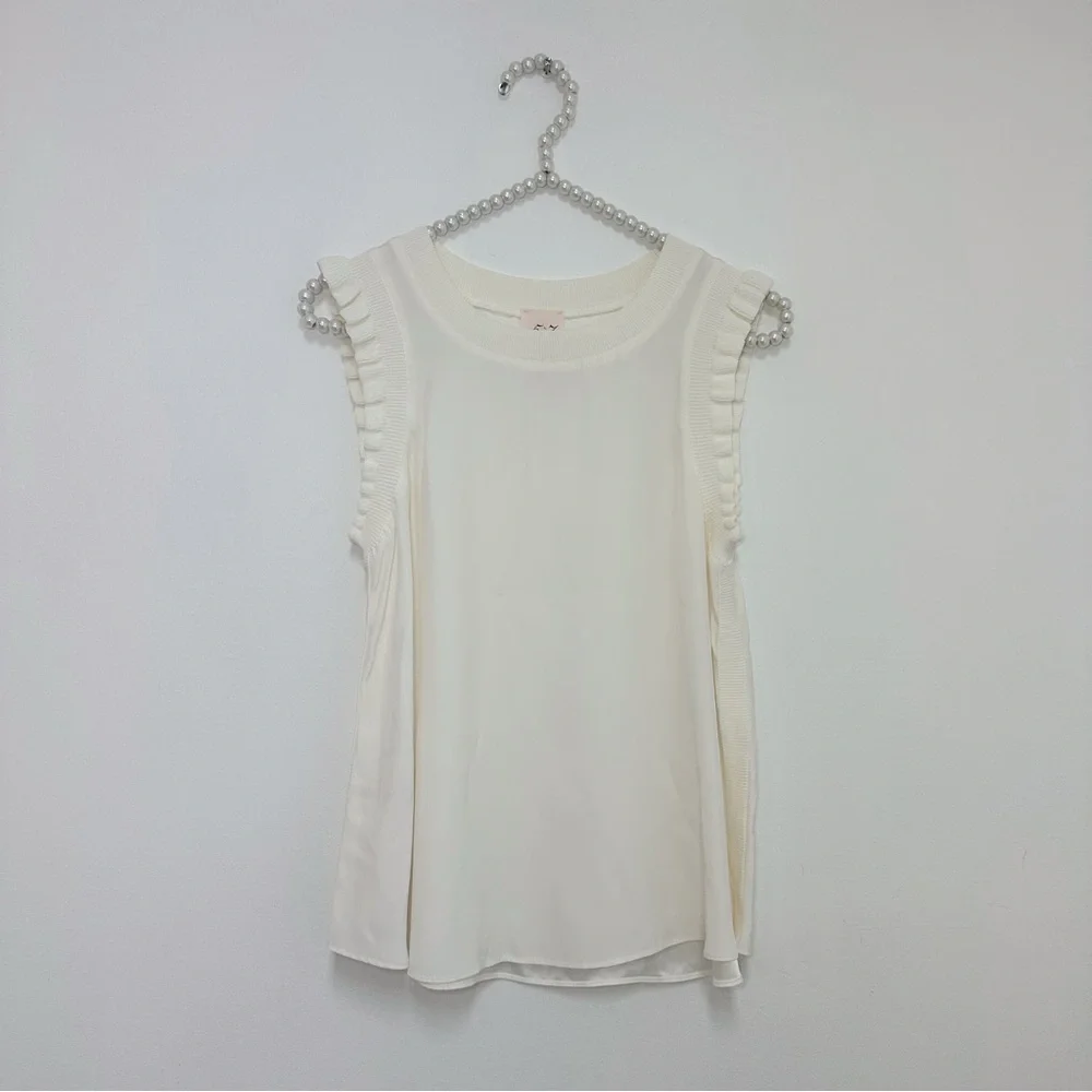 Cinq à Sept Ruffle Trimmed 100% Silk Top in Ivory